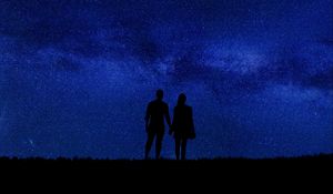 Preview wallpaper couple, silhouettes, starry sky, romance, night