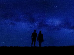 Preview wallpaper couple, silhouettes, starry sky, romance, night