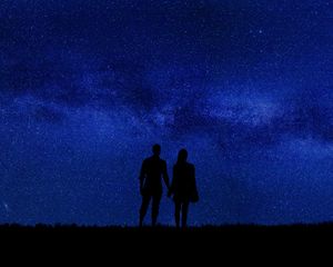 Preview wallpaper couple, silhouettes, starry sky, romance, night