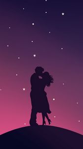 Preview wallpaper couple, silhouettes, stars, kiss, hugs