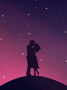 Preview wallpaper couple, silhouettes, stars, kiss, hugs