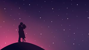 Preview wallpaper couple, silhouettes, stars, kiss, hugs