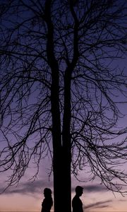 Preview wallpaper couple, silhouettes, tree