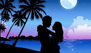 Preview wallpaper couple, sky, purple, lilac, love, beach