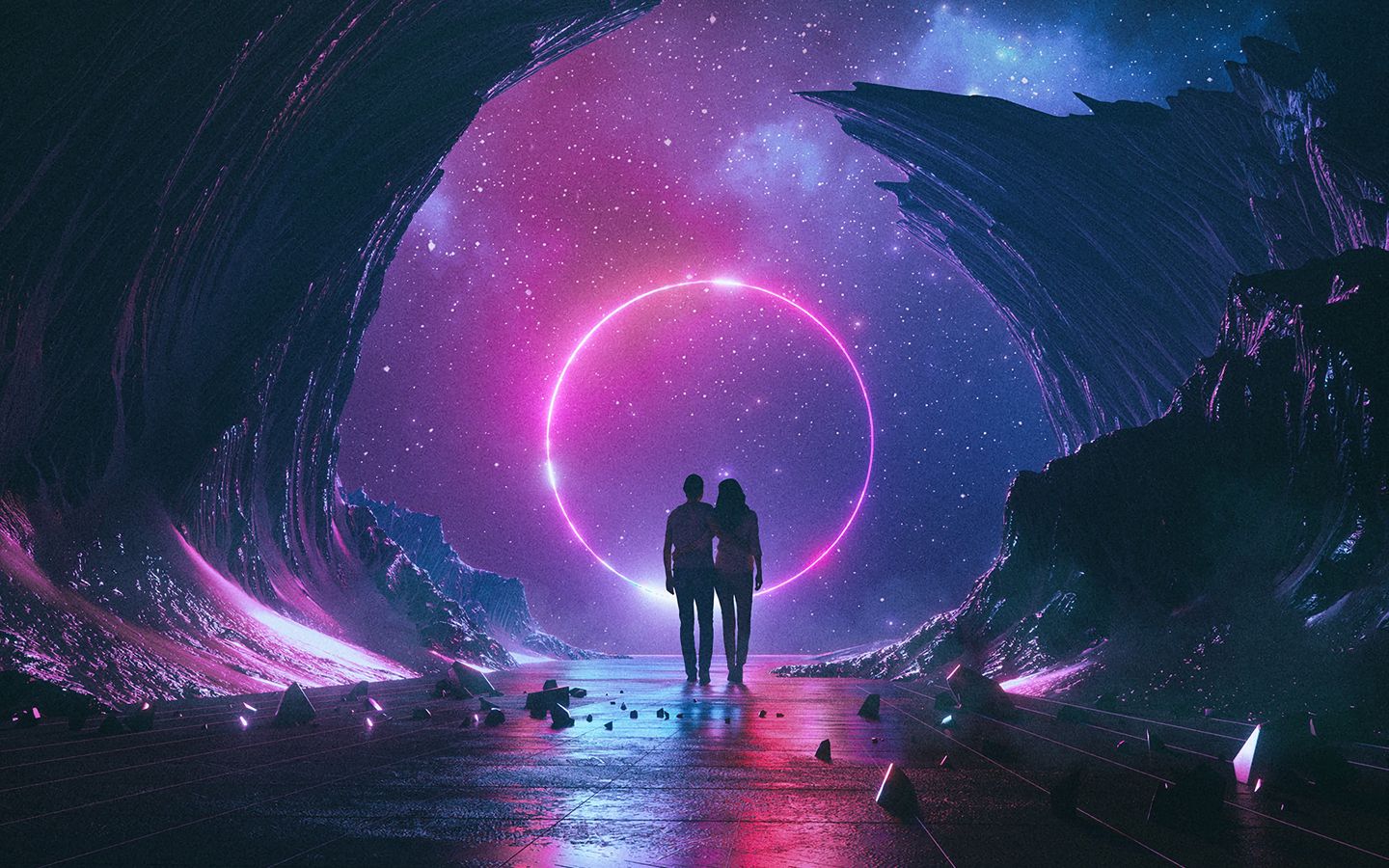 1440x900 Wallpaper couple, starry sky, art, space, hugs
