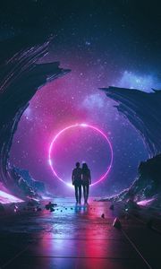 Preview wallpaper couple, starry sky, art, space, hugs