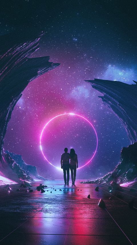 480x854 Wallpaper couple, starry sky, art, space, hugs