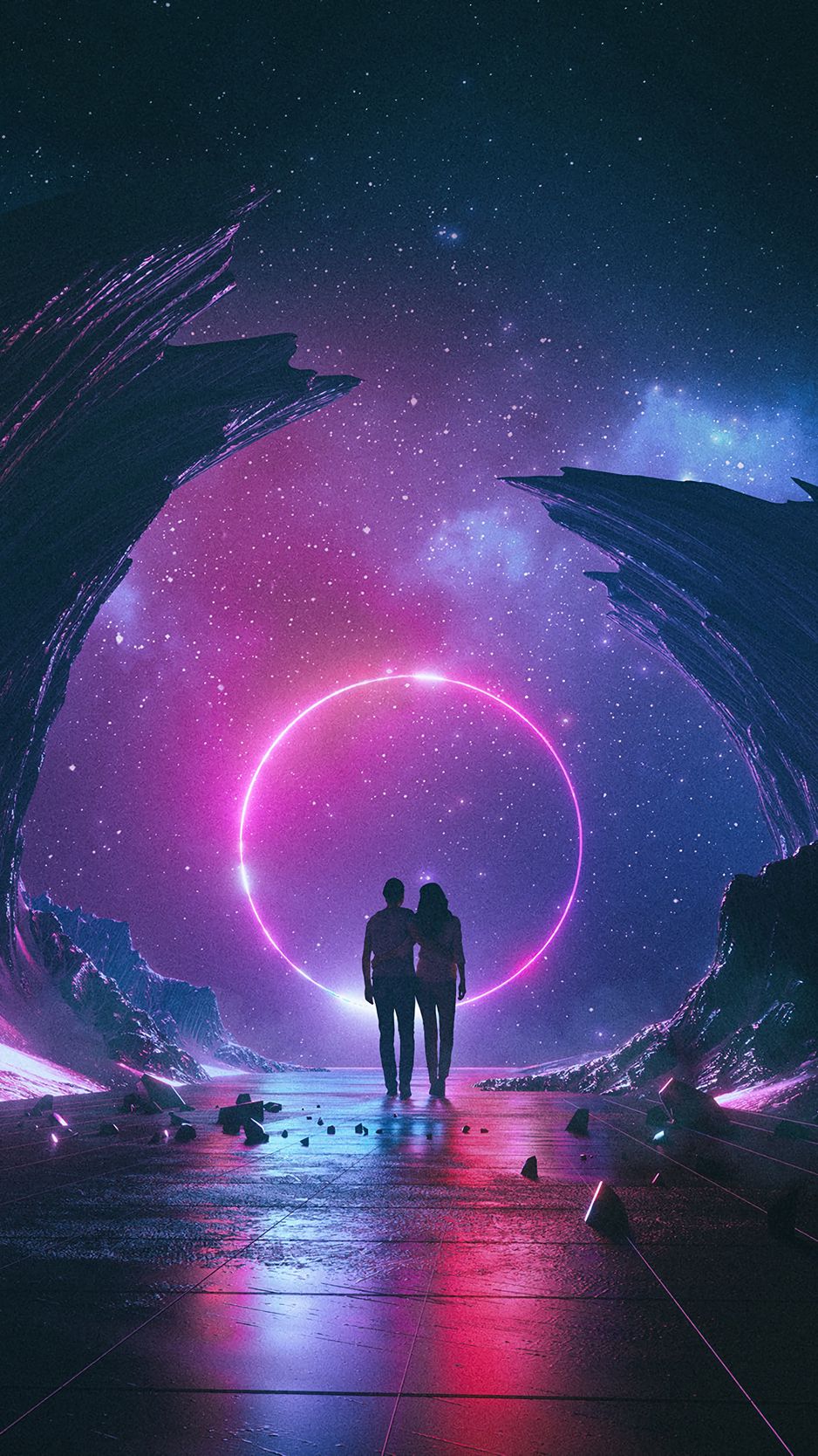 938x1668 Wallpaper couple, starry sky, art, space, hugs