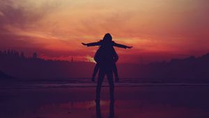Preview wallpaper couple, sunset, love, silhouettes