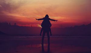 Preview wallpaper couple, sunset, love, silhouettes