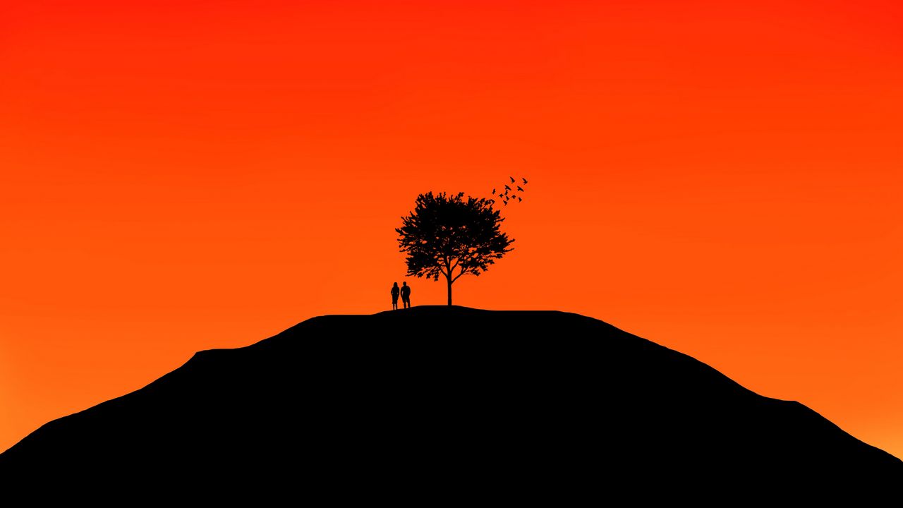 Wallpaper couple, tree, sky, vector