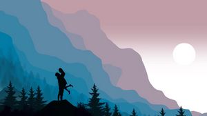 Preview wallpaper couple, trees, silhouettes, love, art
