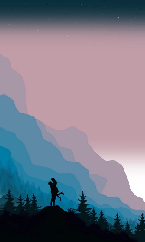 480x800 Wallpaper couple, trees, silhouettes, love, art