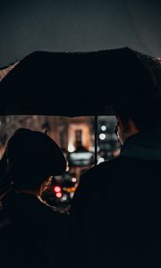 Preview wallpaper couple, umbrella, love, rain, dark