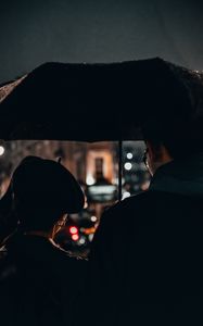 Preview wallpaper couple, umbrella, love, rain, dark