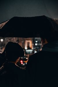 Preview wallpaper couple, umbrella, love, rain, dark