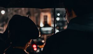 Preview wallpaper couple, umbrella, love, rain, dark