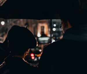 Preview wallpaper couple, umbrella, love, rain, dark