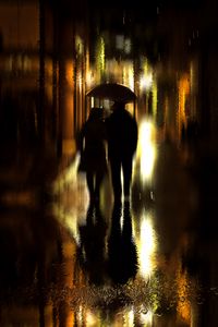 Preview wallpaper couple, umbrella, rain, silhouettes, walk, romance