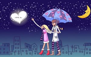 Preview wallpaper couple, walk, rain, drawing, umbrella