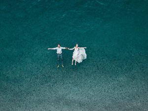 Preview wallpaper couple, water, aerial view, romance, love