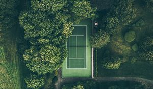 Preview wallpaper court, trees, top view, green