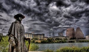 Preview wallpaper cowboy james storm, monument, river, building, hdr