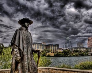 Preview wallpaper cowboy james storm, monument, river, building, hdr