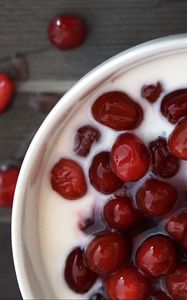 Preview wallpaper cranberries, yogurt, breakfast