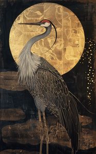 Preview wallpaper crane, bird, art, moon