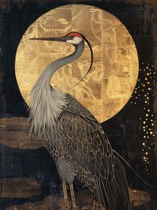 Preview wallpaper crane, bird, art, moon