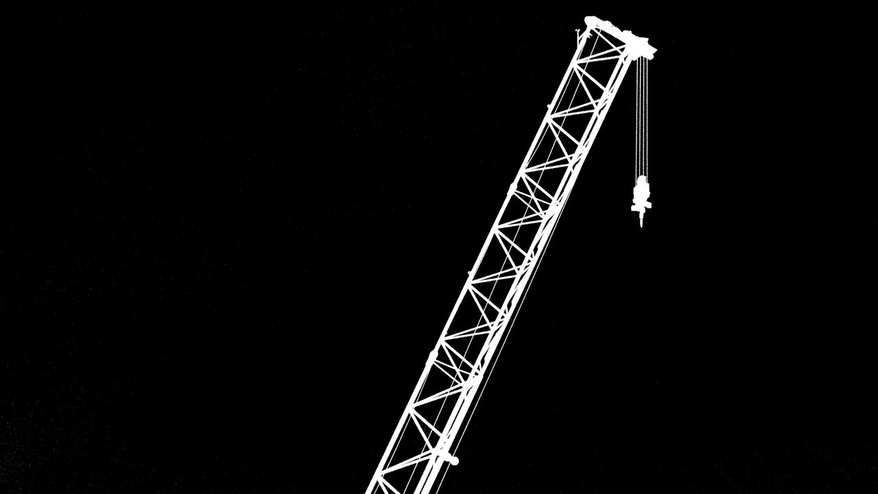 Wallpaper crane, construction, black and white