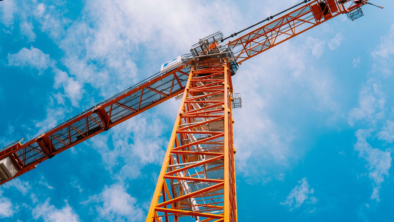 Wallpaper crane, construction, clouds, sky, height