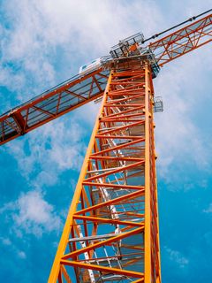 240x320 Wallpaper crane, construction, clouds, sky, height