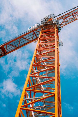320x480 Wallpaper crane, construction, clouds, sky, height