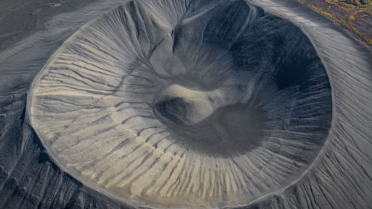 Wallpaper crater, relief, aerial view, nature