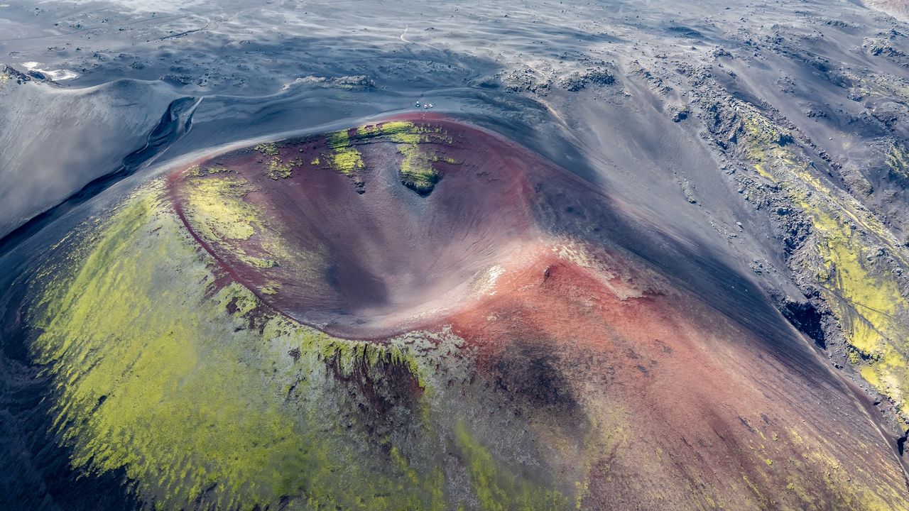 Wallpaper crater, surface, relief, aerial view