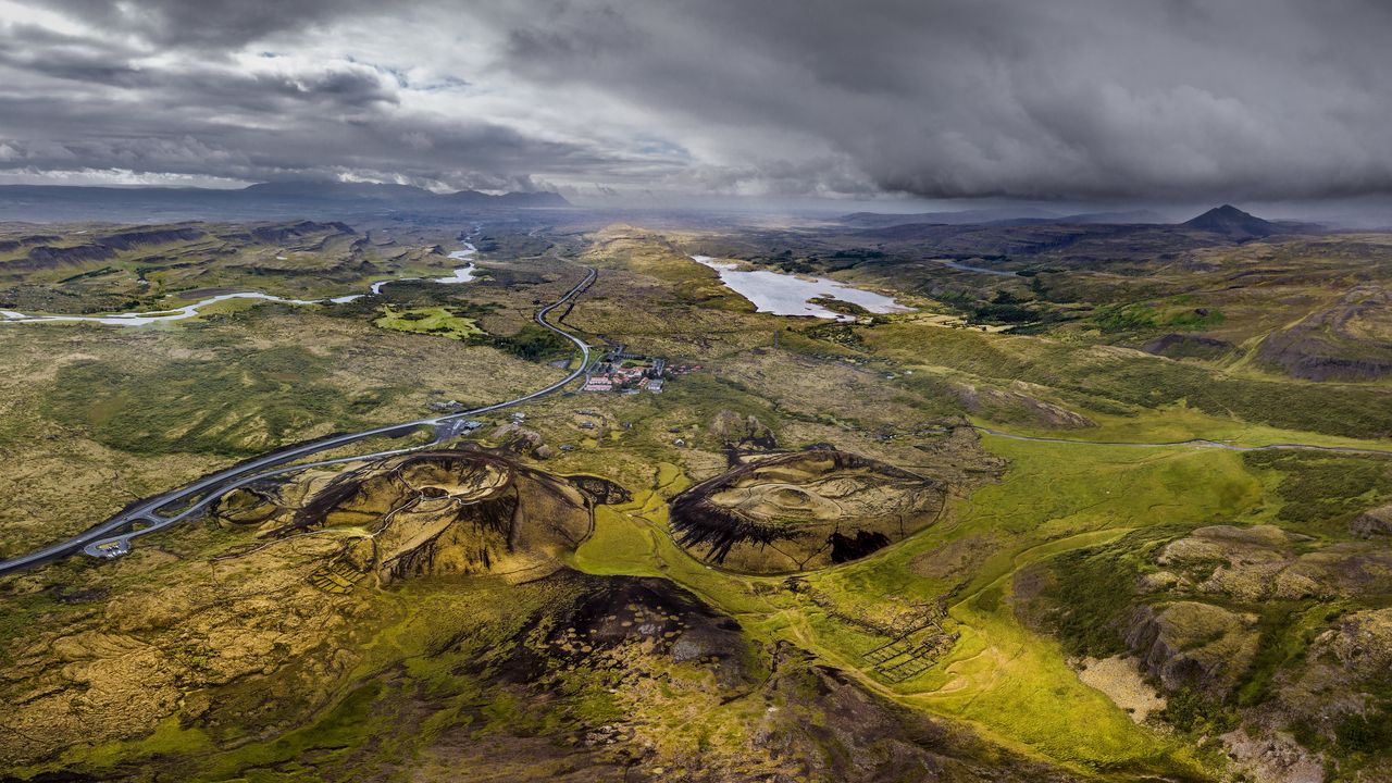 Wallpaper craters, fjords, landscape, aerial view, iceland