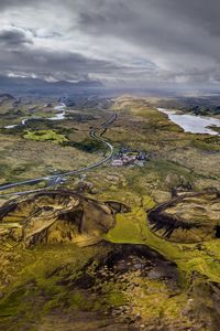 Preview wallpaper craters, fjords, landscape, aerial view, iceland