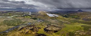 Preview wallpaper craters, fjords, landscape, aerial view, iceland
