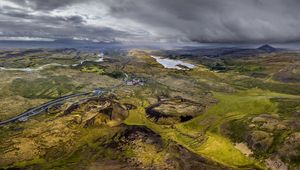 Preview wallpaper craters, fjords, landscape, aerial view, iceland