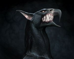 Preview wallpaper creature, grin, fantasy, black, art