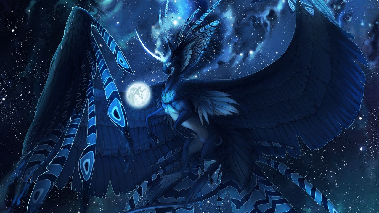 Wallpaper creature, mystical, fantastic, flight, blue, unicorn, bird