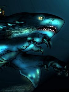 Preview wallpaper creature, shark, water, rider