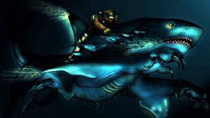 Preview wallpaper creature, shark, water, rider
