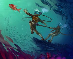 Preview wallpaper creature, underwater world, scuba, art