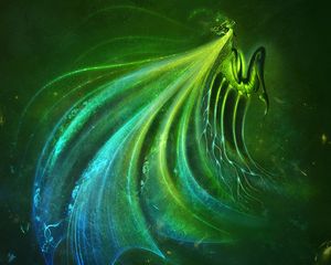 Preview wallpaper creature, wings, green, art