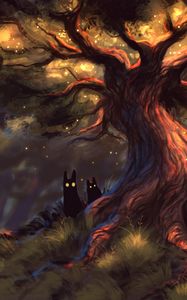 Preview wallpaper creatures, fabulous, forest, tree, dark, eyes