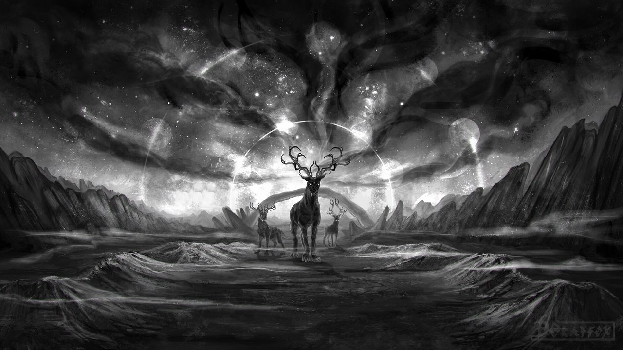 Wallpaper creatures, fantasy, art, bw, animals, landscape