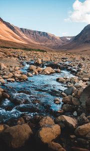 Preview wallpaper creek, stones, rocks, mountains, stream